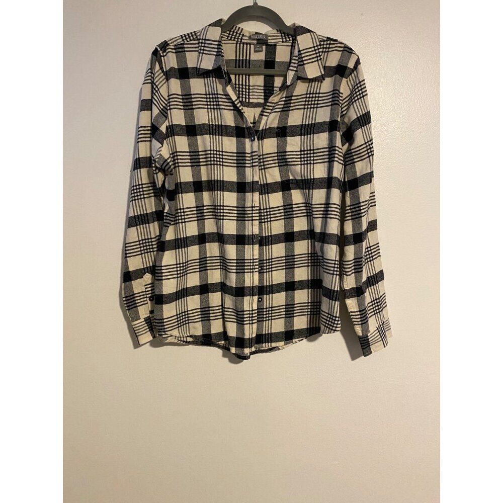 Falls Creek Plaid Button Up Shirt Black & White Long Sleeve Womens XL Casual